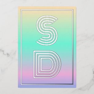 Holographische Gradient Monogram Silver Foil Weddi Folieneinladung