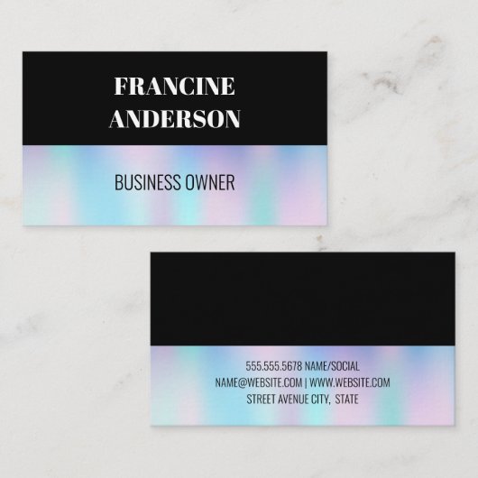 Holographische Gradient | Schwarzer Farbblock Visitenkarte (Vorne/Hinten)