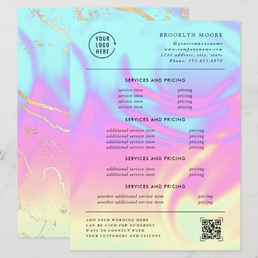 Holographische Iridescent Opal | Flyer der Preise (Vorne/Hinten)