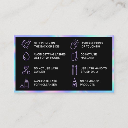 Holographische Lash-Lift und Fixe-Aftercare-Karte Visitenkarte (Rückseite)