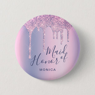 Holographische lila Glitzer Tropfen Trauzeugin Button