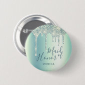 Holographische Minze grün Glitzer Tropfen Trauzeug Button (Vorne & Hinten)