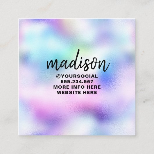 Holographische moderne, farbenfrohe Schönheitsguru Quadratische Visitenkarte (Rückseite)