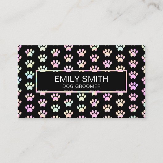 Holographische Paw Print Pet Groomer Visitenkarte (Vorderseite)