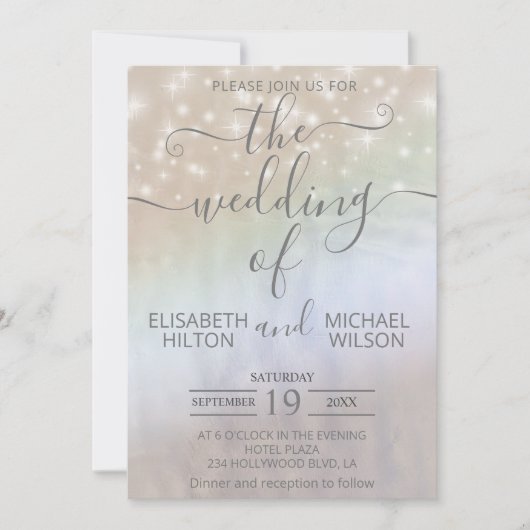 Holographische Perle funkelt romantisch trendy Einladung (Vorderseite)