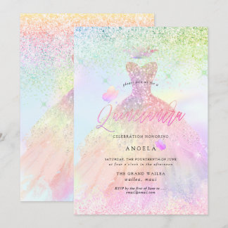 Holographische Quinceanera-Prinzessin+Schmetterlin Einladung