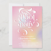 Holographische Rosa Pool Party Skript-Wirbel Sweet Einladung (Vorderseite)