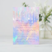 Holographische Tropfen Unicorn Party Kinderdusche Einladung (Stehend Vorderseite)