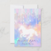 Holographische Tropfen Unicorn Party Kinderdusche Einladung (Rückseite)