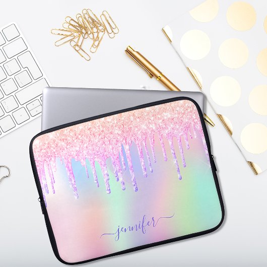 Holographischer Einhorn-Glitzer-Regenbogenmonogram Laptopschutzhülle