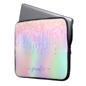 Holographischer Einhorn-Glitzer-Regenbogenmonogram Laptopschutzhülle (Vorderseite Links)