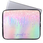 Holographischer Einhorn-Glitzer-Regenbogenmonogram Laptopschutzhülle (Vorderseite)