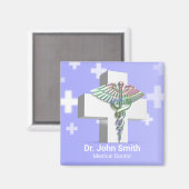 Holographisches Medizin 3D Caduceus Weißes Kreuz Magnet (Vorderseite/Rückseite)