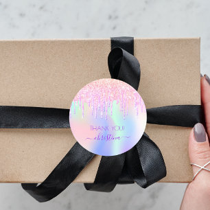 Holograpic Unicorn Glitzer danke Babydusche Runder Aufkleber