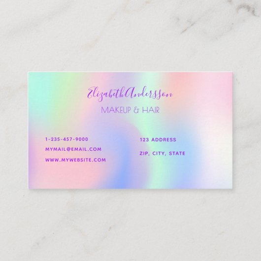 Holograpische Einhorn-Rosa Glam Make-up Haar Stern Visitenkarte (Rückseite)