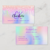Holograpische Tropfen Monogramm Makeuphahaar Visitenkarte (Vorne/Hinten)