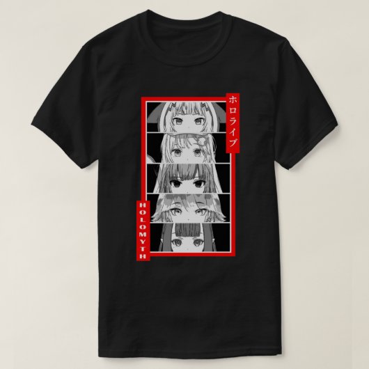 Hololive EN Holomyth Black _amp_ White Panel T-Shirt (Design vorne)