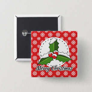 Holon Red White Snowflakes Pattern - Merry Xmas Button
