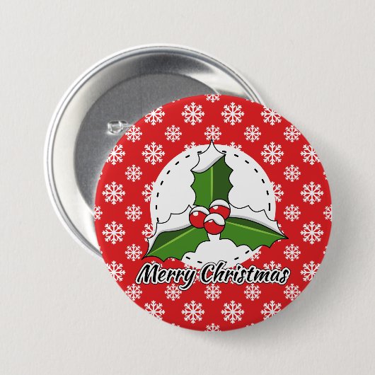 Holon Red White Snowflakes Pattern - Merry Xmas Button (Vorne & Hinten)