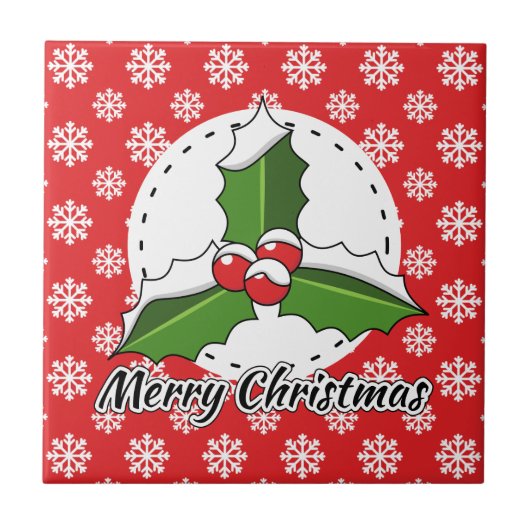 Holon Red White Snowflakes Pattern - Merry Xmas Fliese (Vorderseite)