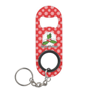 Holon Red White Snowflakes Pattern - Merry Xmas Mini Flaschenöffner