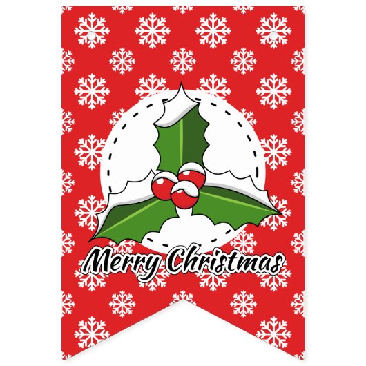 Holon Red White Snowflakes Pattern - Merry Xmas Wimpelkette (Erste Fahne)