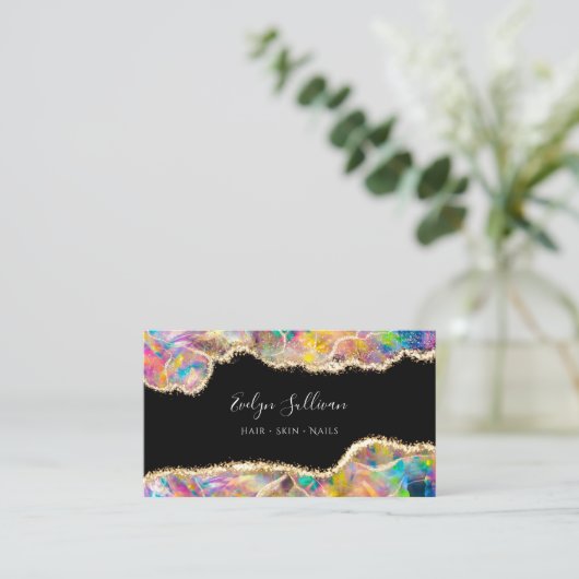 Holoopal für Imitate auf schwarzer Visitenkarte (Stehend Vorderseite)