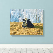 Holstein Calf bei Frosty Alberta Morning Leinwanddruck (Insitu (Holzboden))