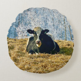 Holstein Calf bei Frosty Alberta Morning Rundes Kissen