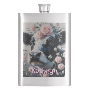 Holstein Cow Blume Bauernhof Personalisiert Flachmann