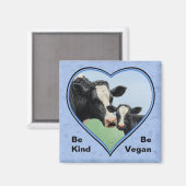 Holstein Cow & Calf Blue Herz Vegan Magnet (Vorderseite/Rückseite)