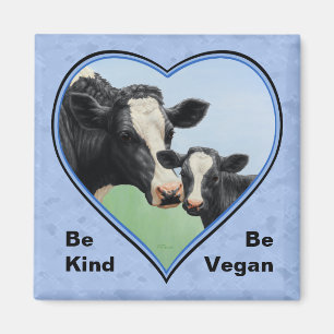 Holstein Cow & Calf Blue Herz Vegan Magnet