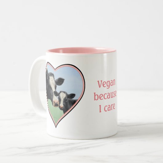 Holstein Cow & Calf Pink Herz Vegan Zweifarbige Tasse (Vorderseite Links)