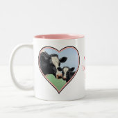 Holstein Cow & Calf Pink Herz Vegan Zweifarbige Tasse (Links)