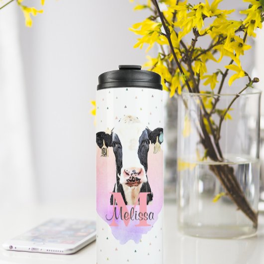 Holstein Cow Hübsch Farm Animal Monogram Muster Thermosbecher