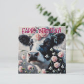 Holstein Cow in Blume Farm Geburtstagskarte (Stehend Vorderseite)