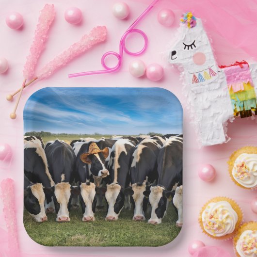 Holstein Cow mit Cowboy-Hut Pappteller (Party)