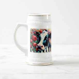 Holstein Cow Picket Fence Rote Rosen Black Red Bierglas