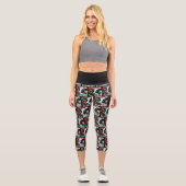 Holstein Cow Picket Fence Rote Rosen Black Red Capri Leggings (Vorderseite)