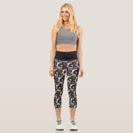 Holstein Cow Picket Fence Rote Rosen Black Red Capri Leggings