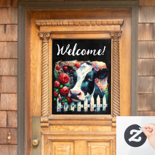 Holstein Cow Picket Fence Rote Rosen Black Red Fensteraufkleber (Haustür)
