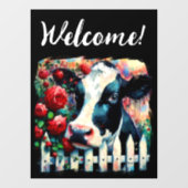Holstein Cow Picket Fence Rote Rosen Black Red Fensteraufkleber (Blatt)