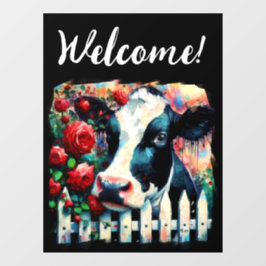 Holstein Cow Picket Fence Rote Rosen Black Red Fensteraufkleber