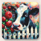 Holstein Cow Picket Fence Rote Rosen Black Red Getränkeuntersetzer (Vorderseite)
