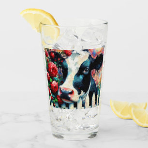 Holstein Cow Picket Fence Rote Rosen Black Red Glas