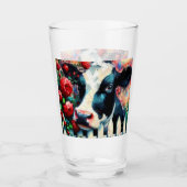 Holstein Cow Picket Fence Rote Rosen Black Red Glas (Vorderseite)