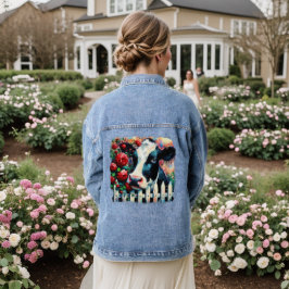 Holstein Cow Picket Fence Rote Rosen Black Red Jeansjacke