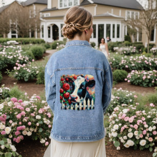 Holstein Cow Picket Fence Rote Rosen Black Red Jeansjacke