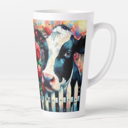 Holstein Cow Picket Fence Rote Rosen Black Red Milchtasse (Rechts)