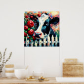 Holstein Cow Picket Fence Rote Rosen Black Red Poster (Küche)